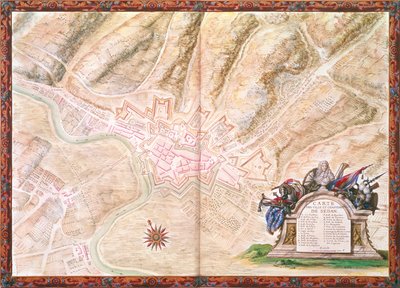 Ms. 988, Vol.3 fol.16 Plan en kaart van de stad en het kasteel van Sedan, uit de Atlas Louis XIV, 1683-88 door Sebastien Le Prestre de Vauban